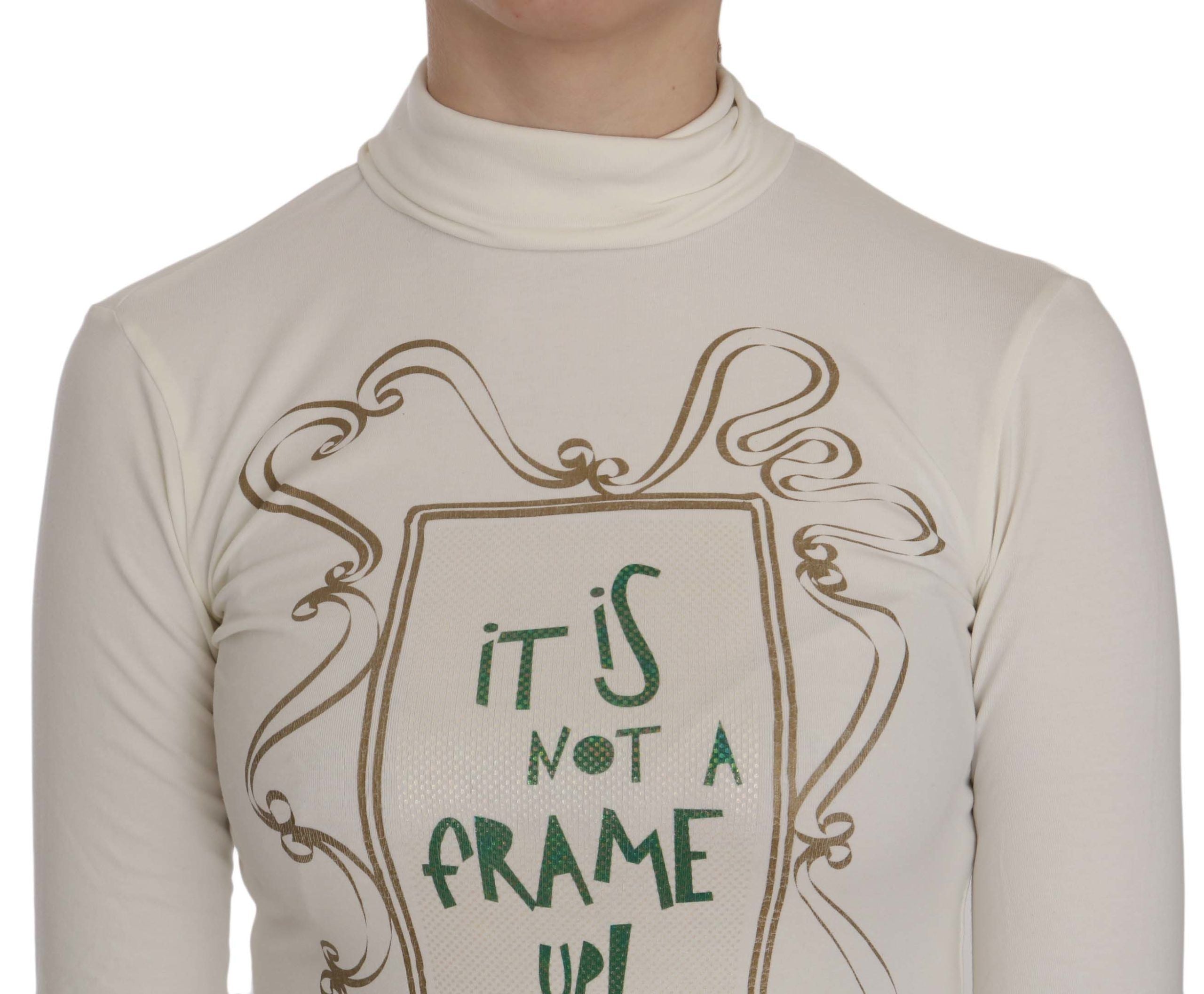 Exte Chic White Printed Turtle Neck Women's Blouse