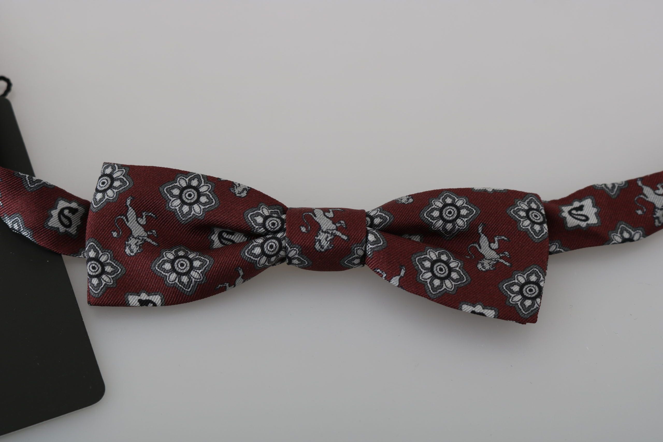 Dolce & Gabbana Men Bordeaux Maroon Lion Silk Adjustable Neck Bow Men's Tie