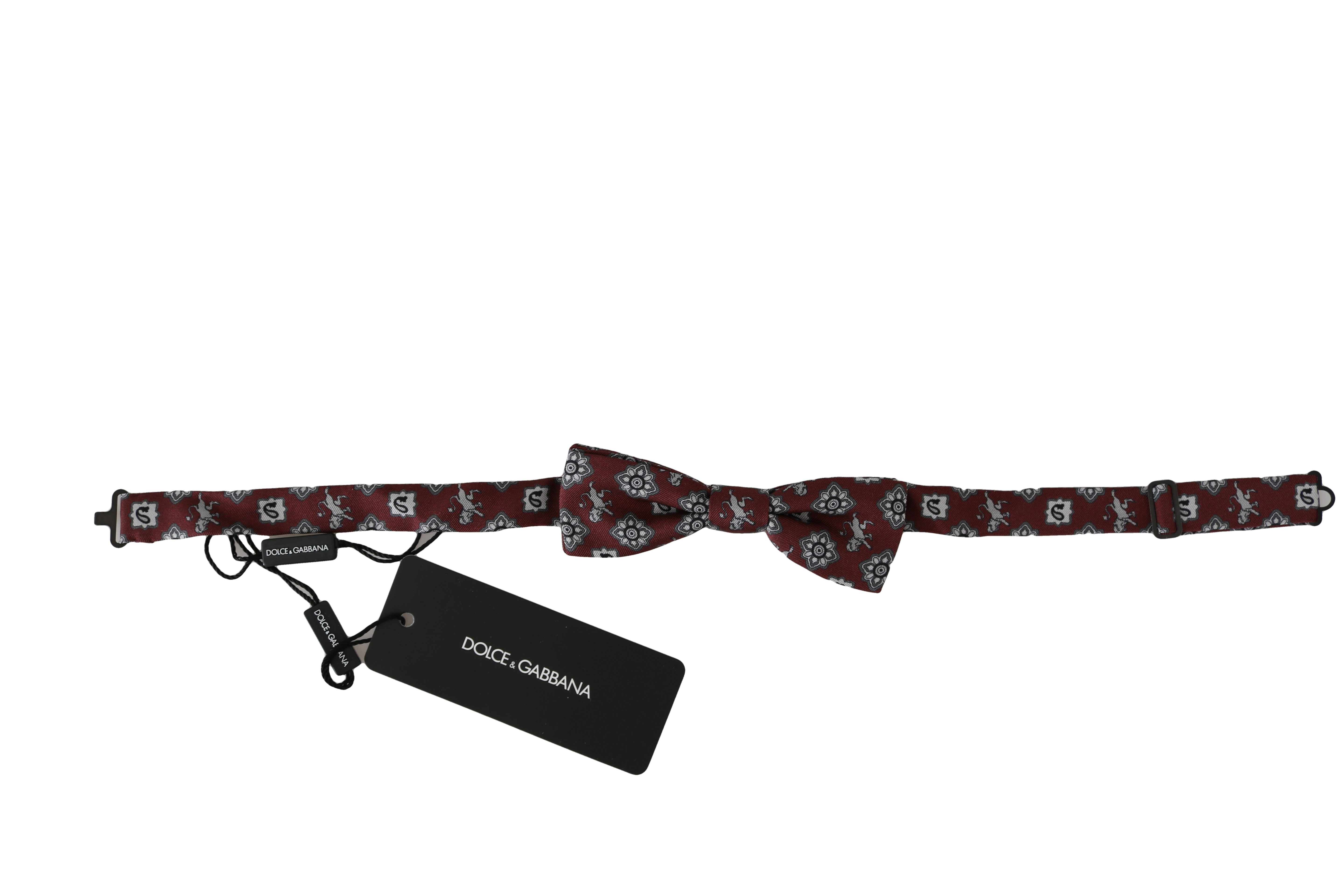 Dolce & Gabbana Men Bordeaux Maroon Lion Silk Adjustable Neck Bow Men's Tie