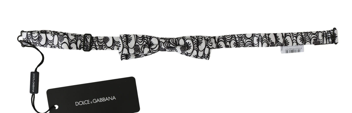 Dolce & Gabbana White Pattern Silk Adjustable Neck Papillon Men's Tie