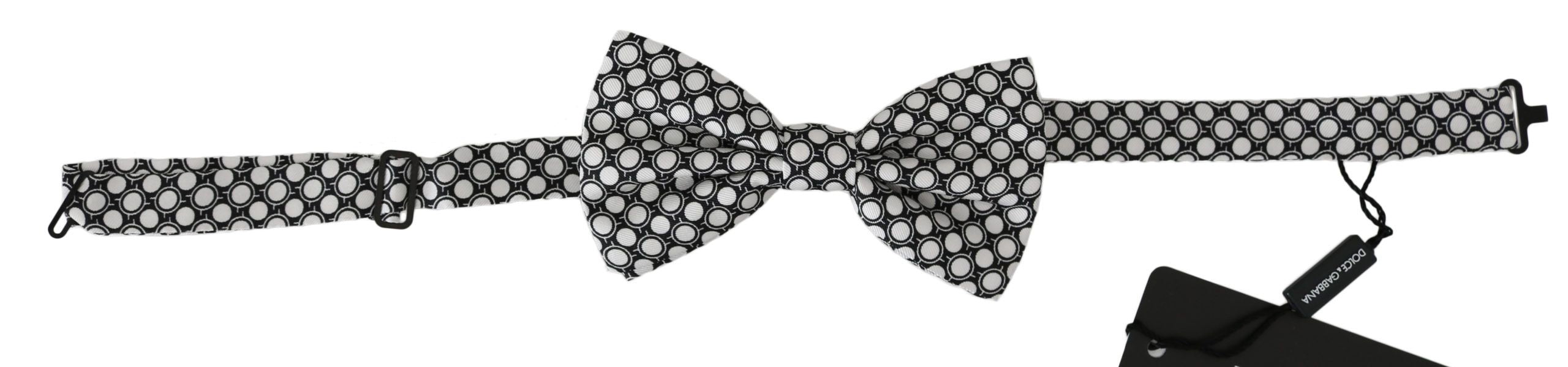 Dolce & Gabbana Men Black White Circles Adjustable Neck Papillon Bow Men's Tie