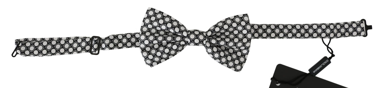 Dolce & Gabbana Men Black White Circles Adjustable Neck Papillon Bow Men's Tie