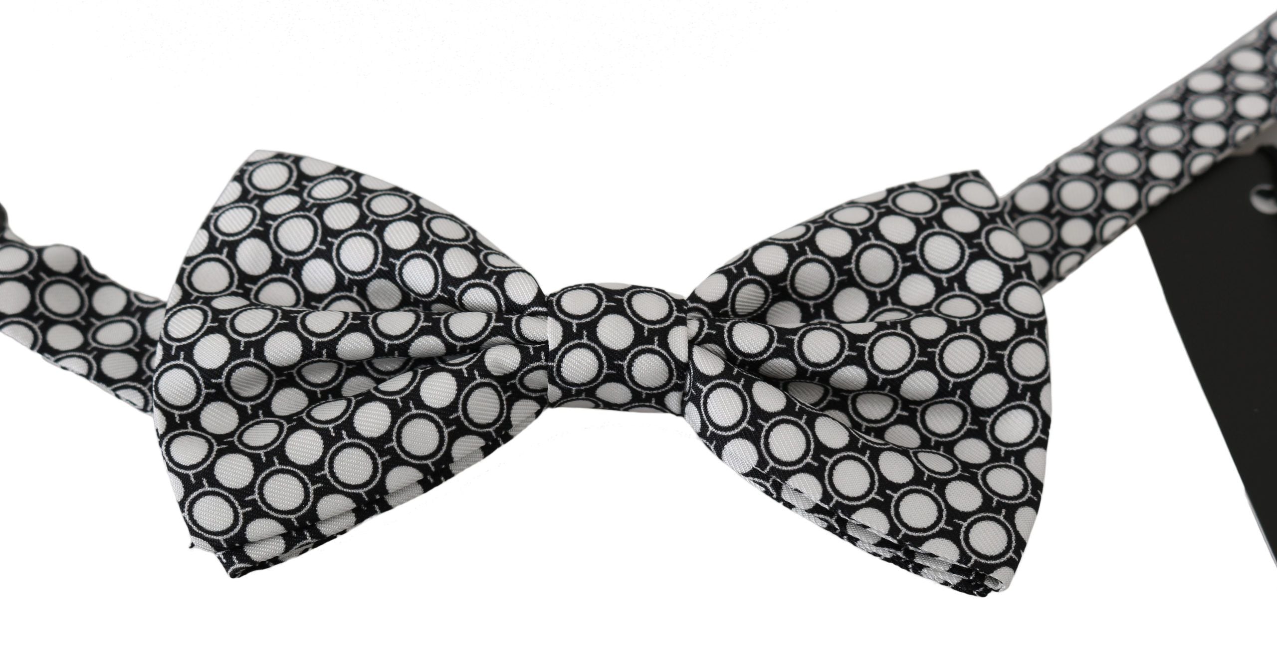 Dolce & Gabbana Men Black White Circles Adjustable Neck Papillon Bow Men's Tie