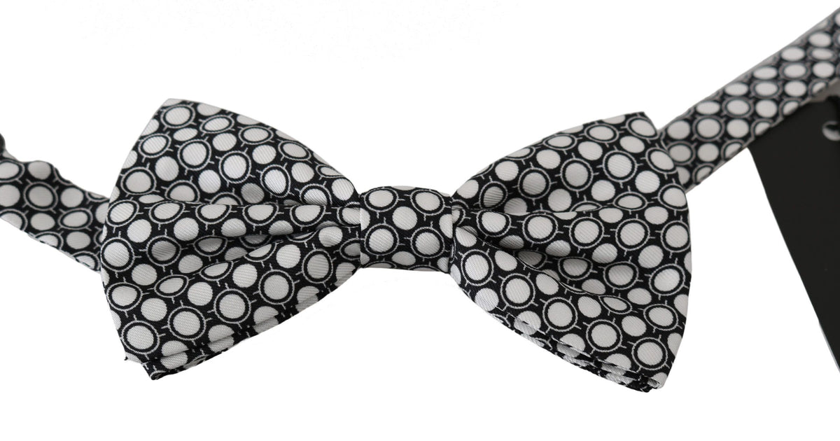 Dolce & Gabbana Men Black White Circles Adjustable Neck Papillon Bow Men's Tie