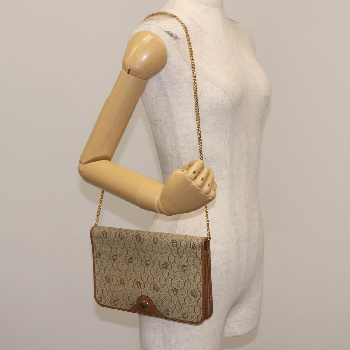 Christian Dior Vintage Honeycomb Zip Coated Canvas Beige Canvas Shoulder Bag Bag (Pre-Owned)