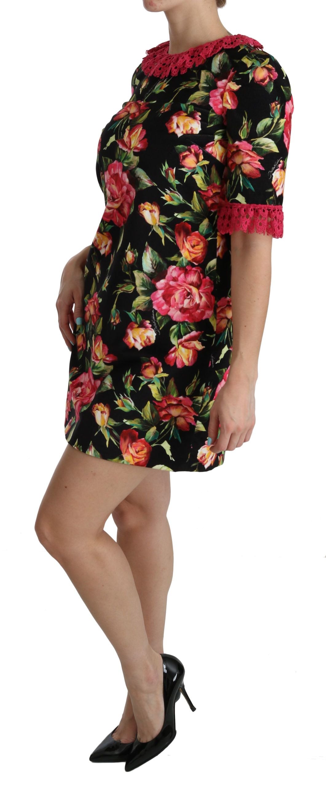 Dolce & Gabbana Floral Pink Lace A-Line Shift Mini Women's Dress