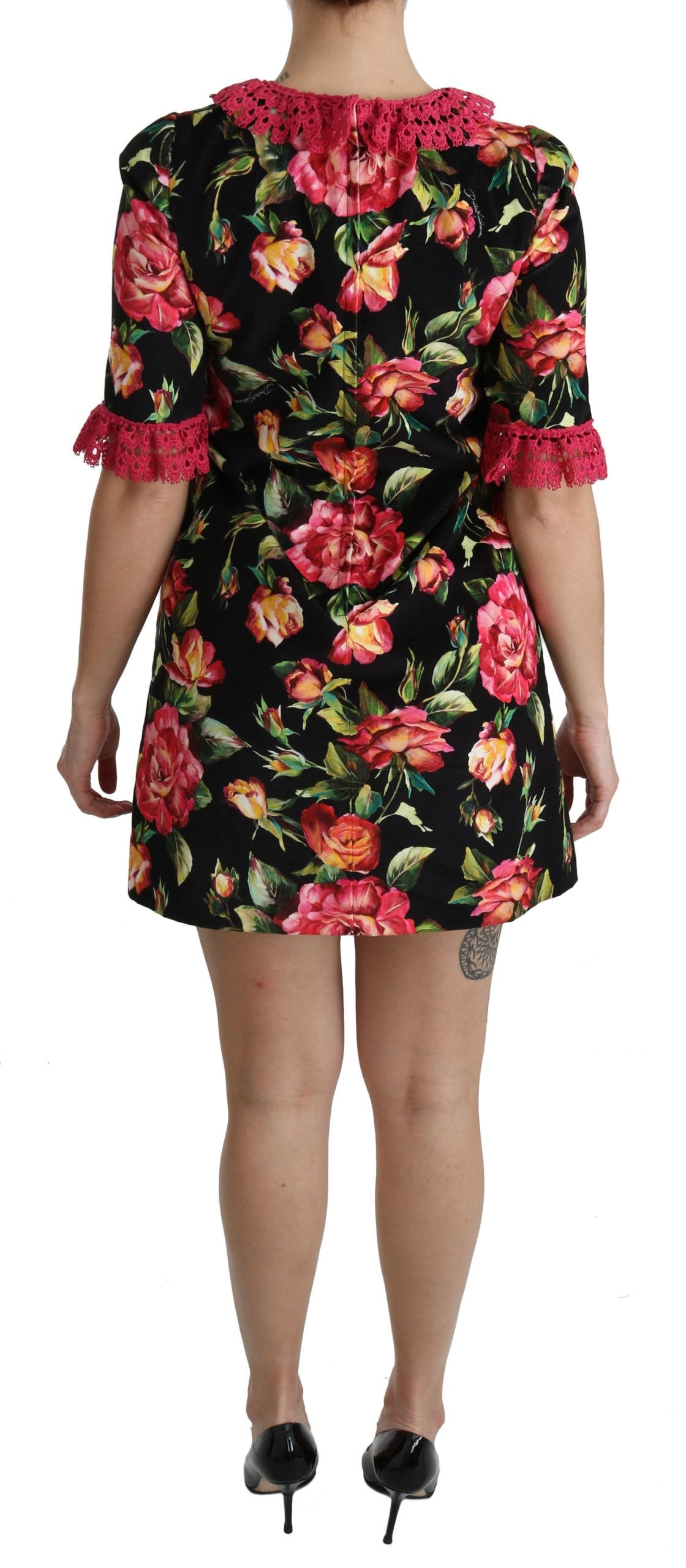 Dolce & Gabbana Floral Pink Lace A-Line Shift Mini Women's Dress