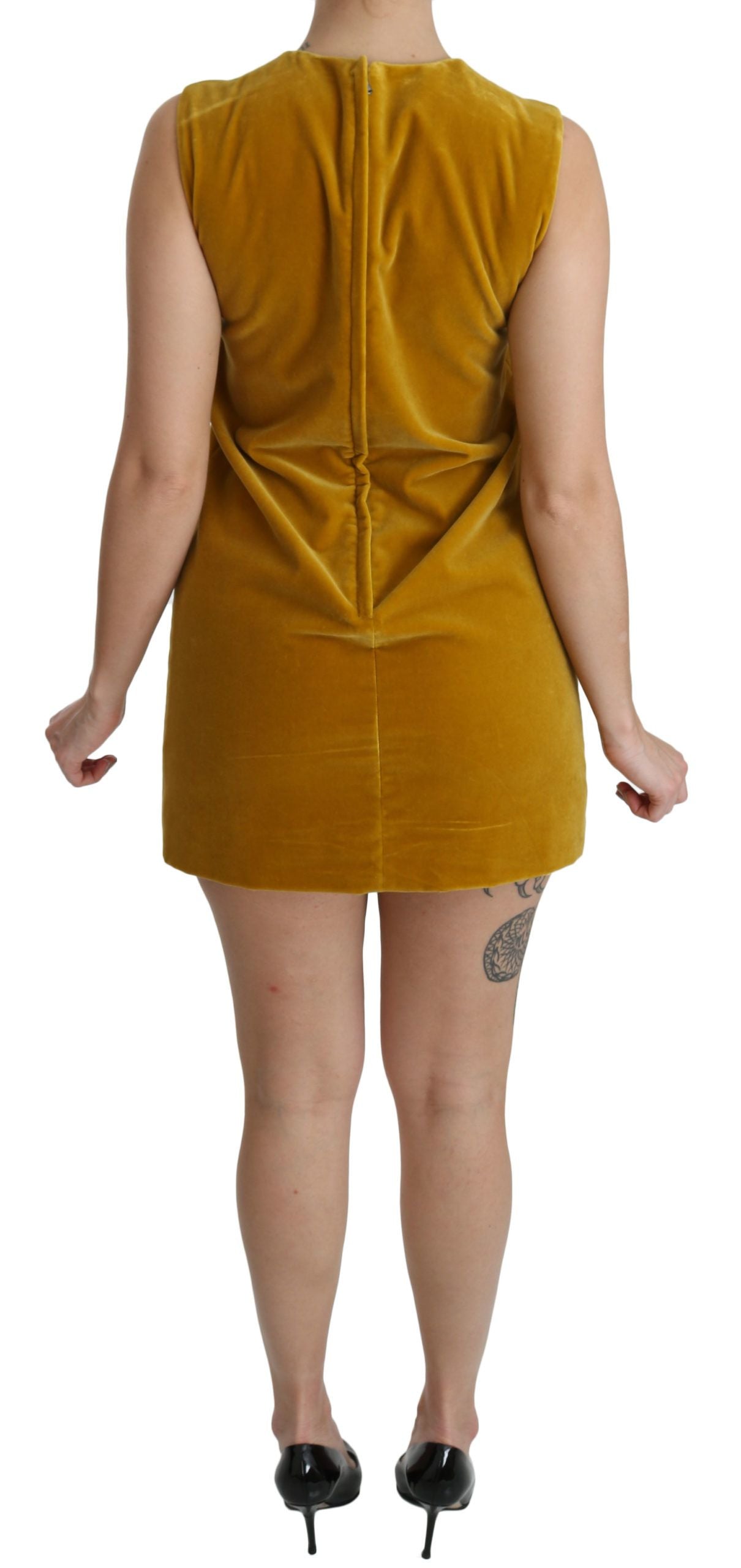Dolce & Gabbana Mustard Velvet Shift Mini Women's Dress