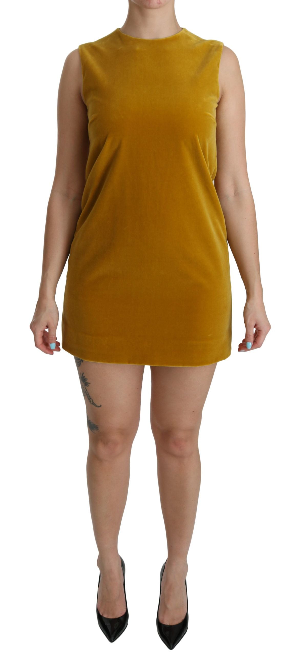 Dolce & Gabbana Mustard Velvet Shift Mini Women's Dress