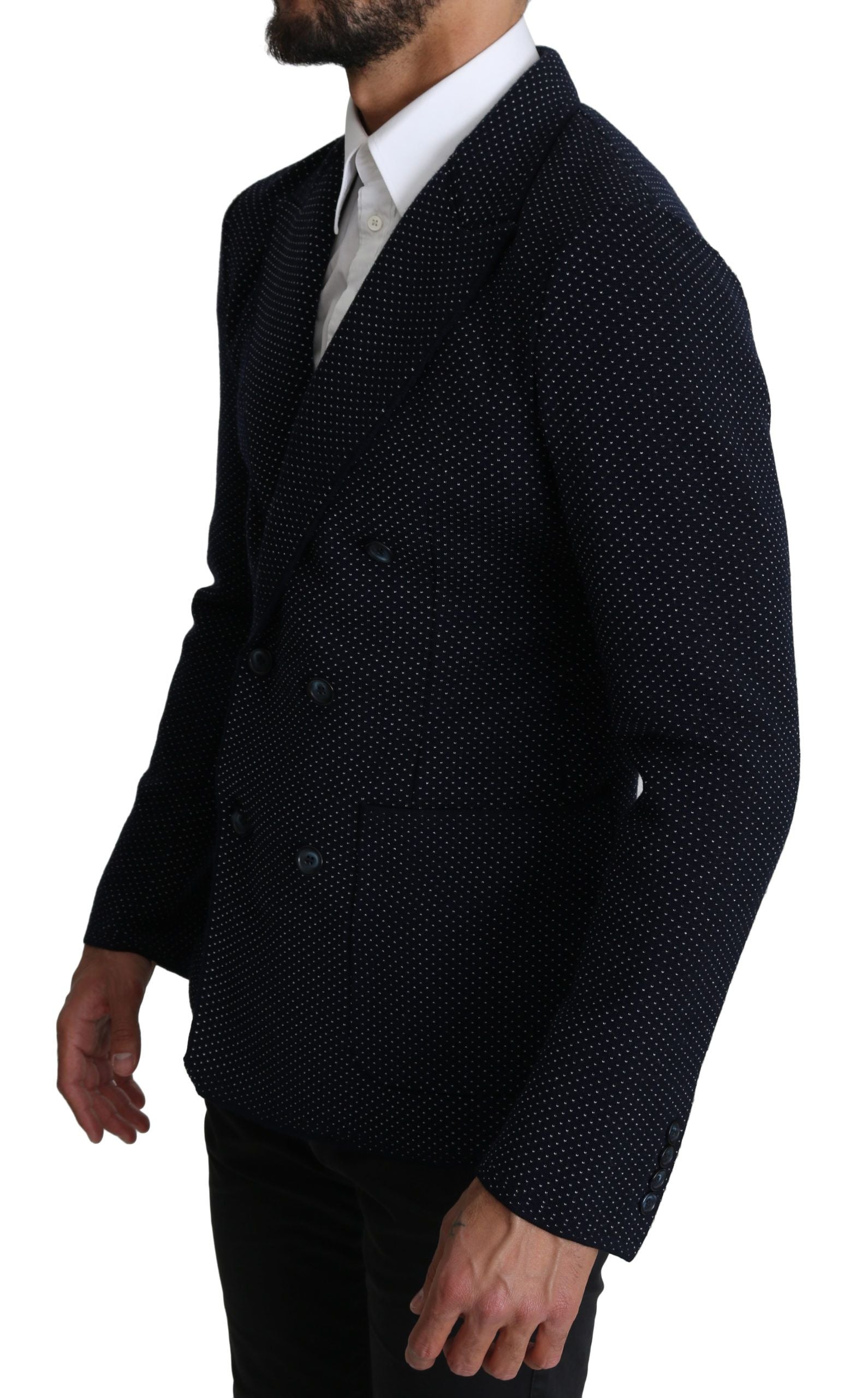 Dolce & Gabbana Dark Blue Dotted Double Breasted Coat Men's Blazer