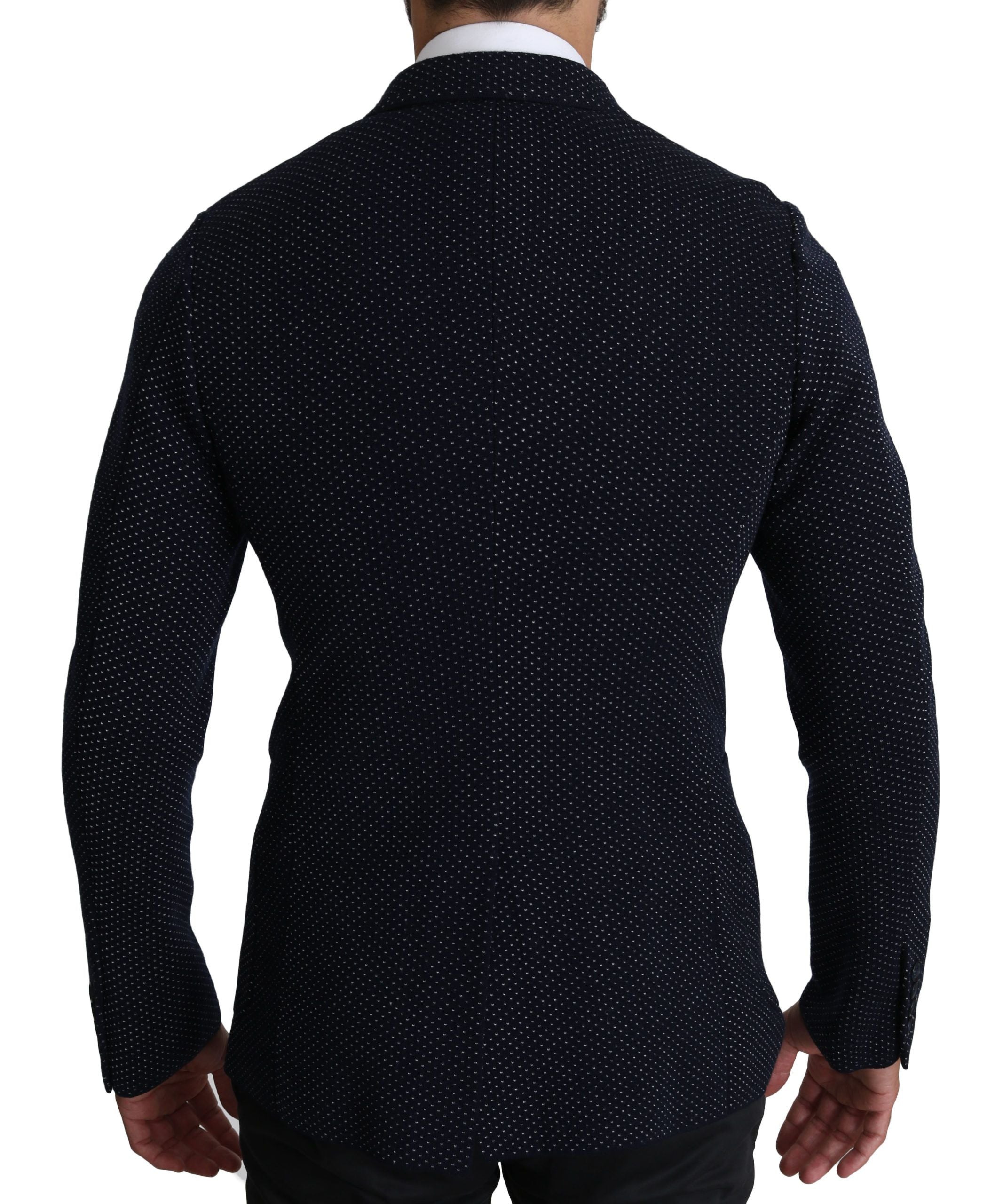 Dolce & Gabbana Dark Blue Dotted Double Breasted Coat Men's Blazer