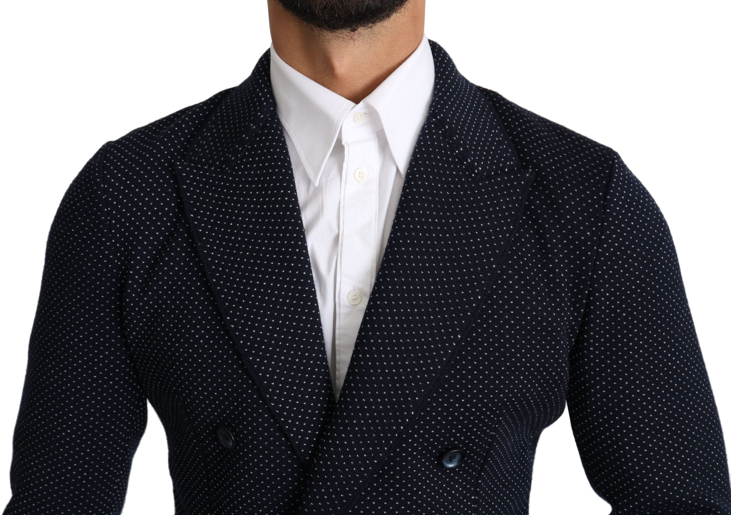 Dolce & Gabbana Dark Blue Dotted Double Breasted Coat Men's Blazer