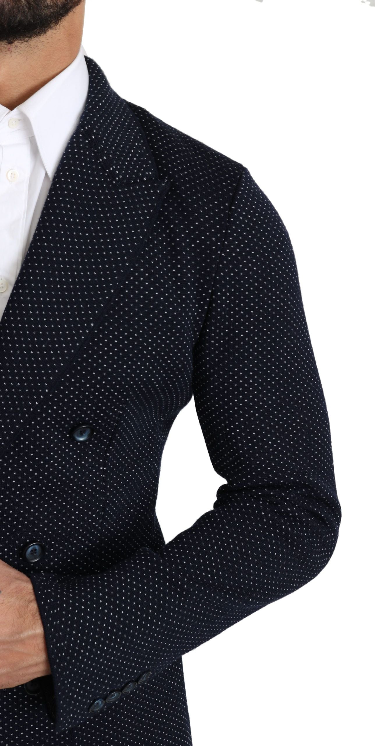 Dolce & Gabbana Dark Blue Dotted Double Breasted Coat Men's Blazer