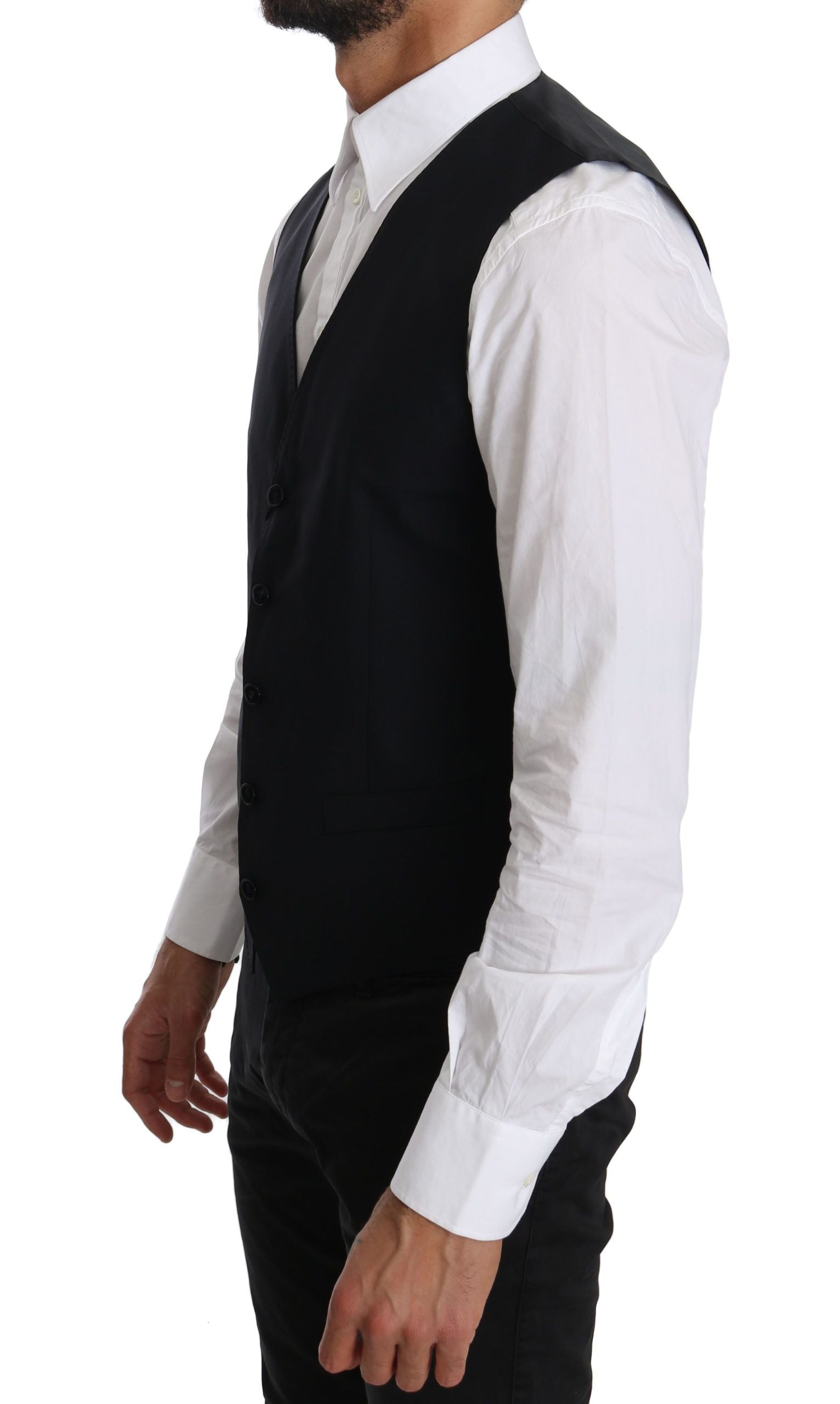 Dolce & Gabbana Blue Wool Waistcoat Formal Gilet Men's Vest