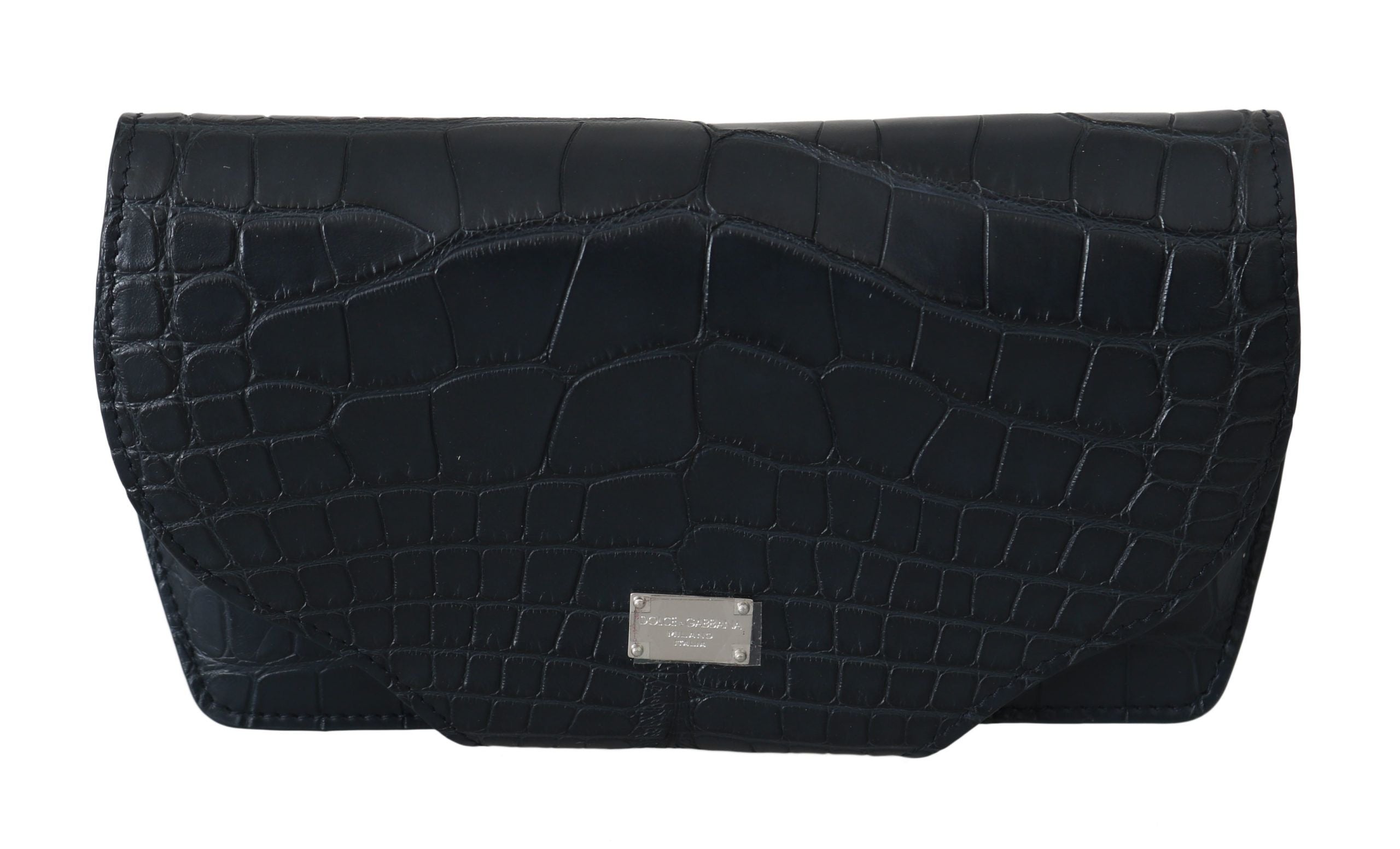 Dolce & Gabbana Elegant Blue Crocodile Leather Eyewear Men's Pouch