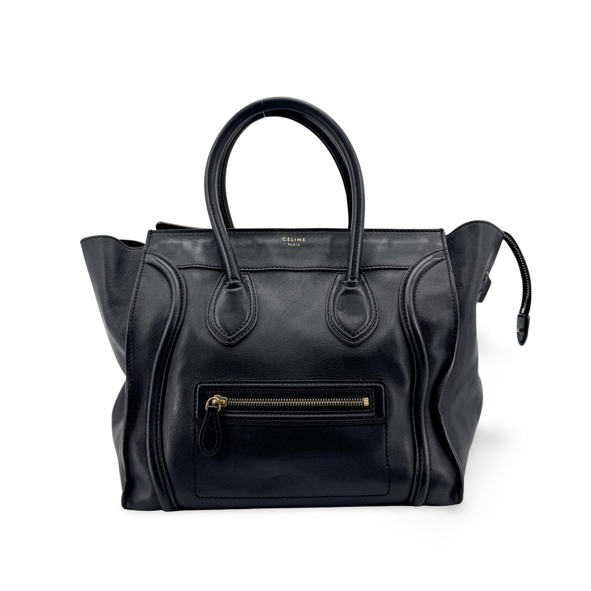 Celine Luggage Embossed Leather Black Leather Handbag (Pre-Owned)