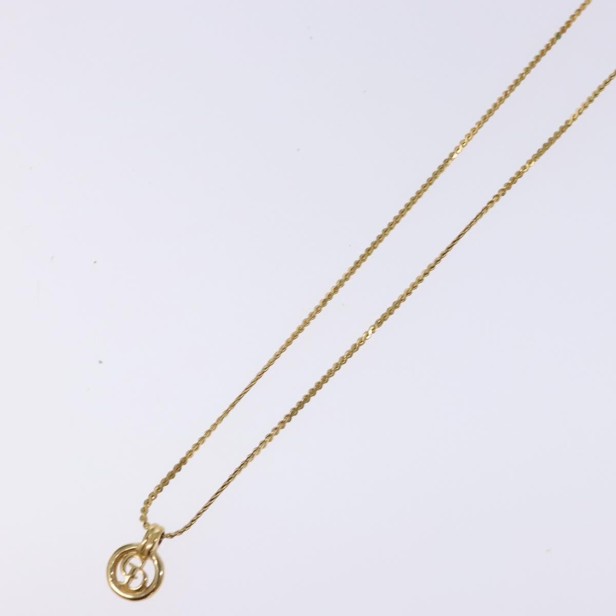 Christian Dior Round Logo Pendant Metal With Crystal Gold Metal Necklace Jewelry (Pre-Owned)