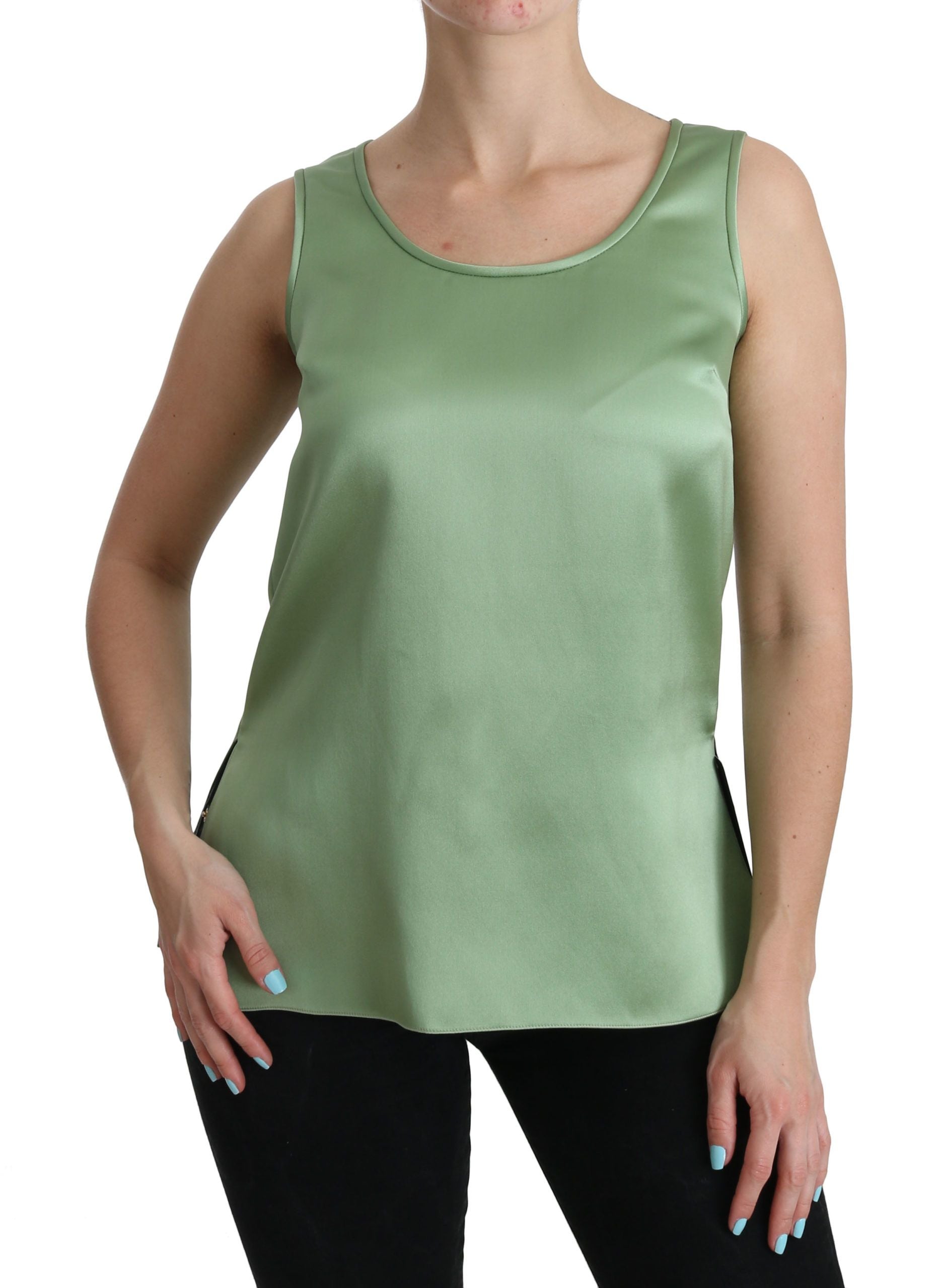 Dolce & Gabbana Green Sleeveless 100% Silk Top Tank Women's Blouse