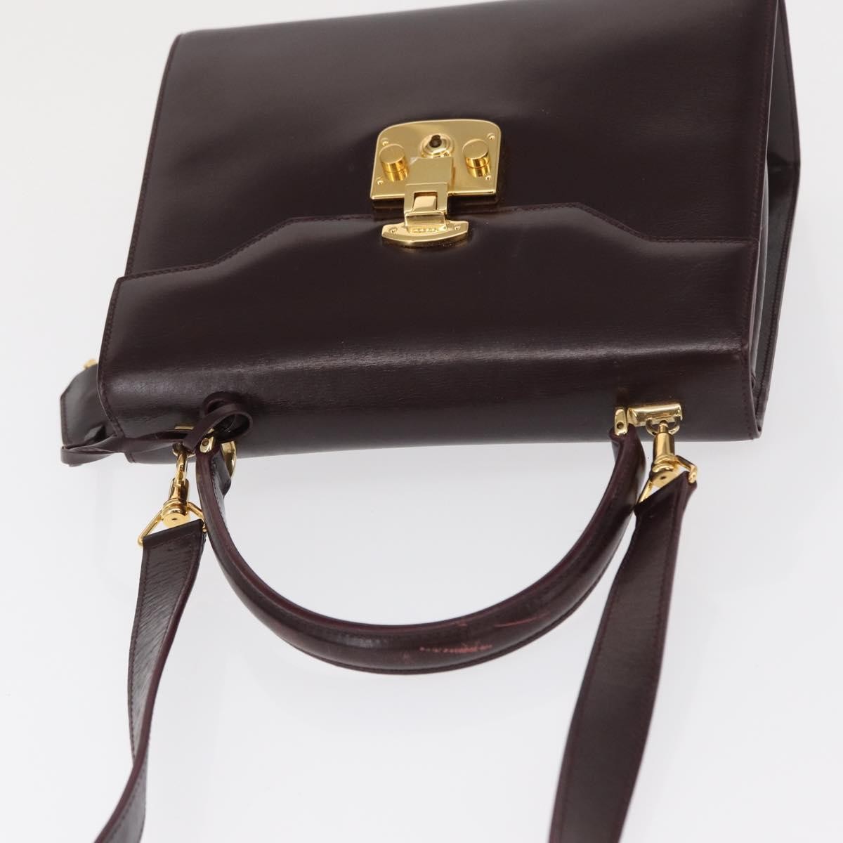 Gucci Vintage Lady Lock Top Handle Leather Burgundy Leather Handbag (Pre-Owned)
