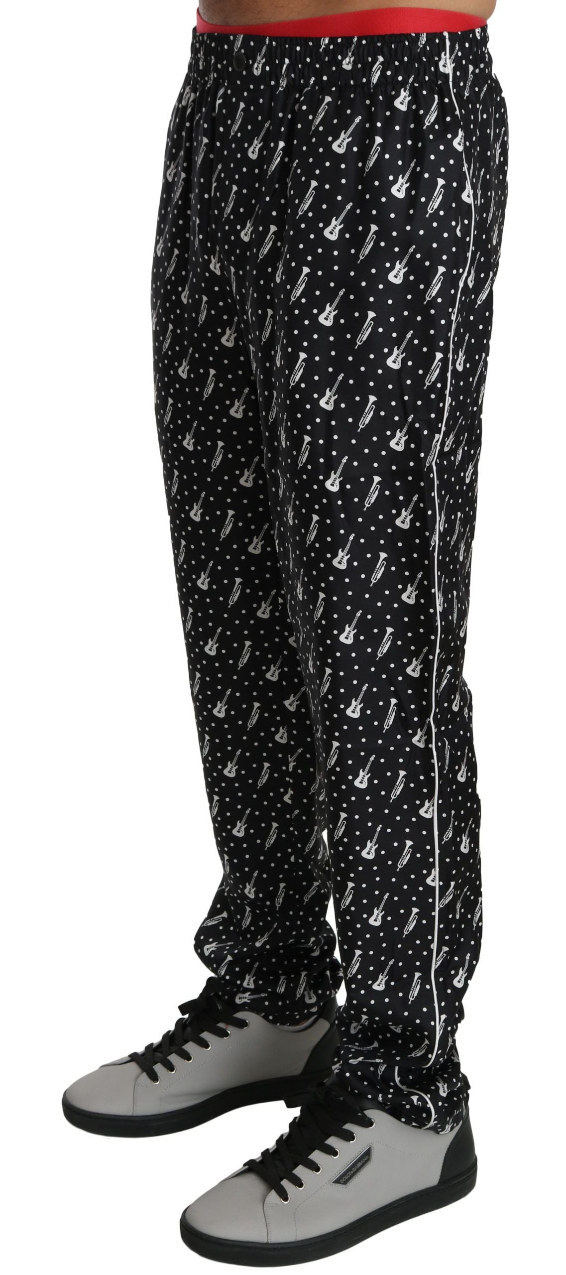 Dolce & Gabbana Silk Black Musical Instrument Trouser Men's Pants