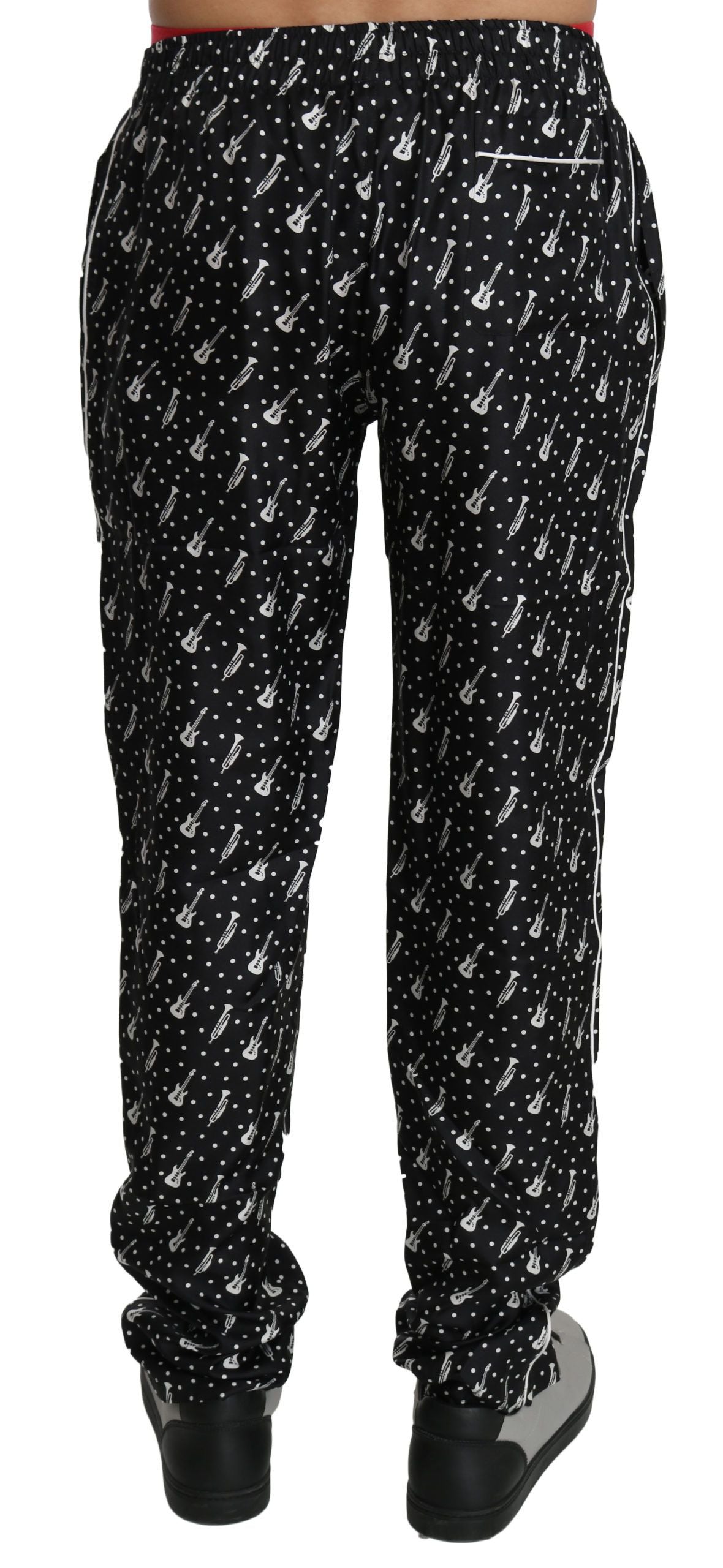 Dolce & Gabbana Silk Black Musical Instrument Trouser Men's Pants