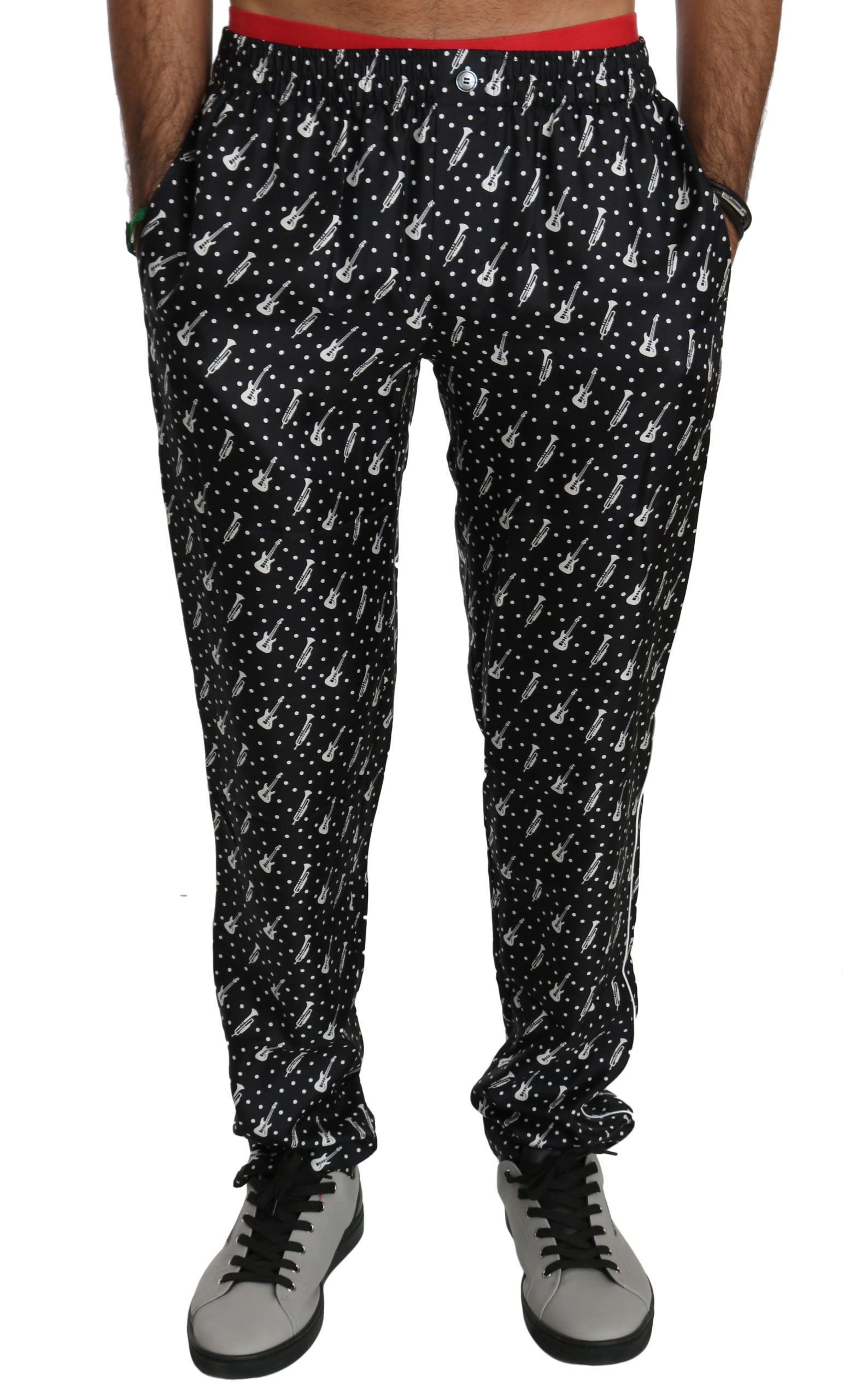 Dolce & Gabbana Silk Black Musical Instrument Trouser Men's Pants