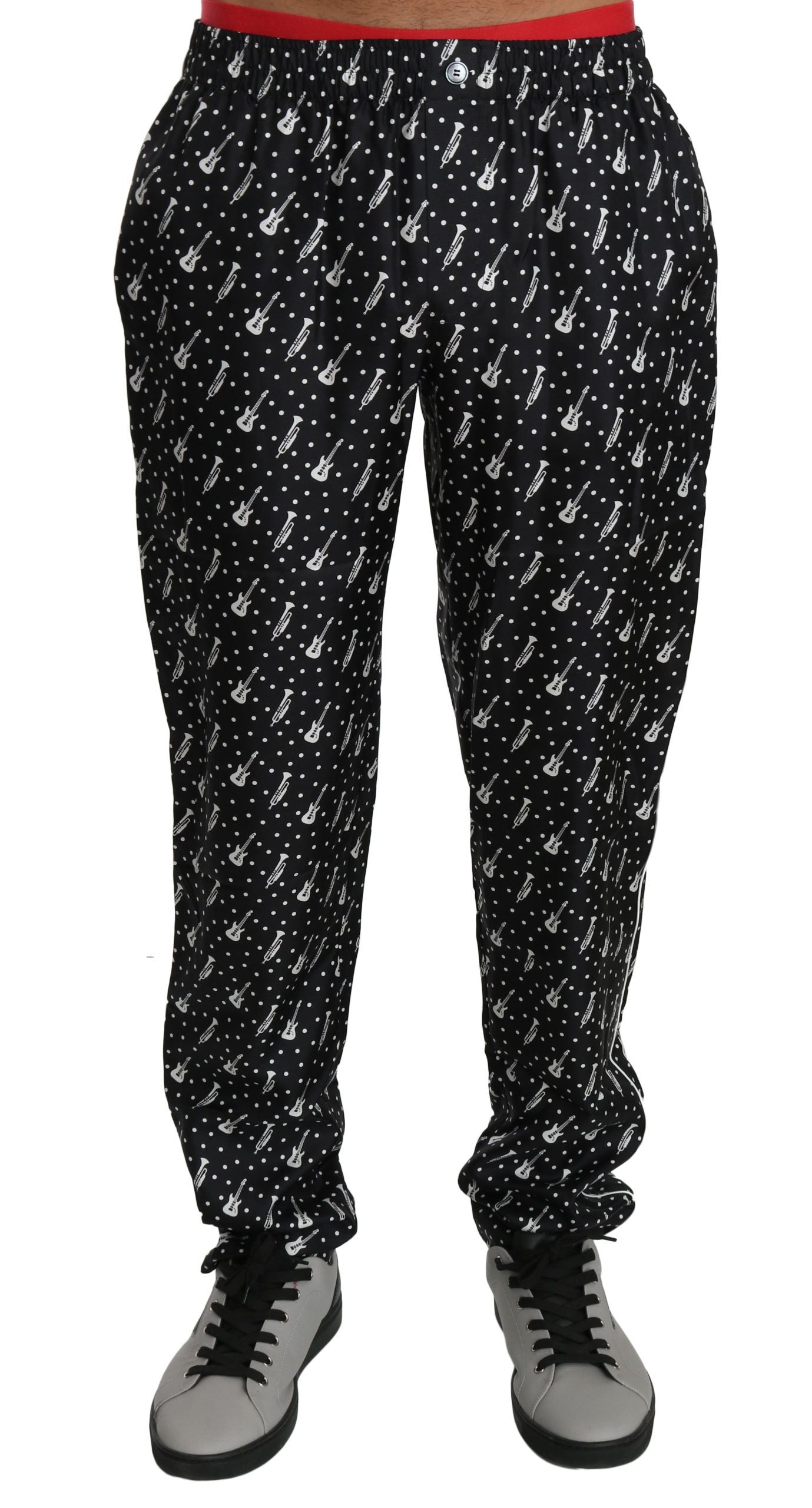 Dolce & Gabbana Silk Black Musical Instrument Trouser Men's Pants