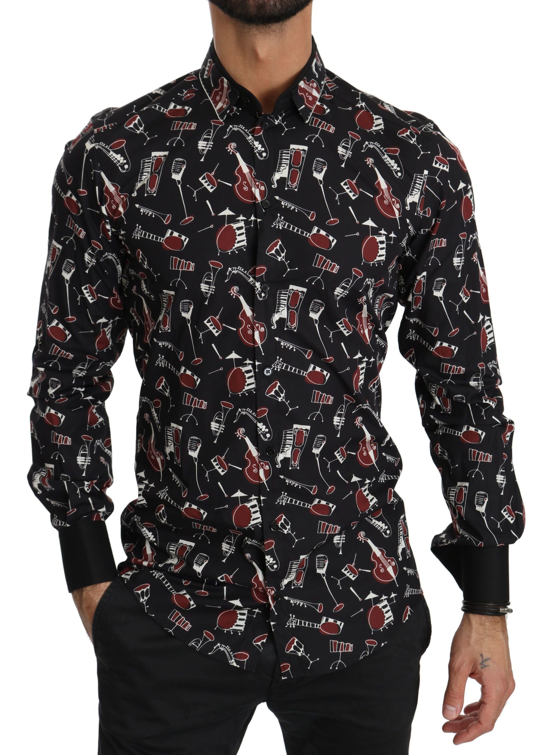 Dolce & Gabbana Black Musical Instrument Slim fit Men's Shirt