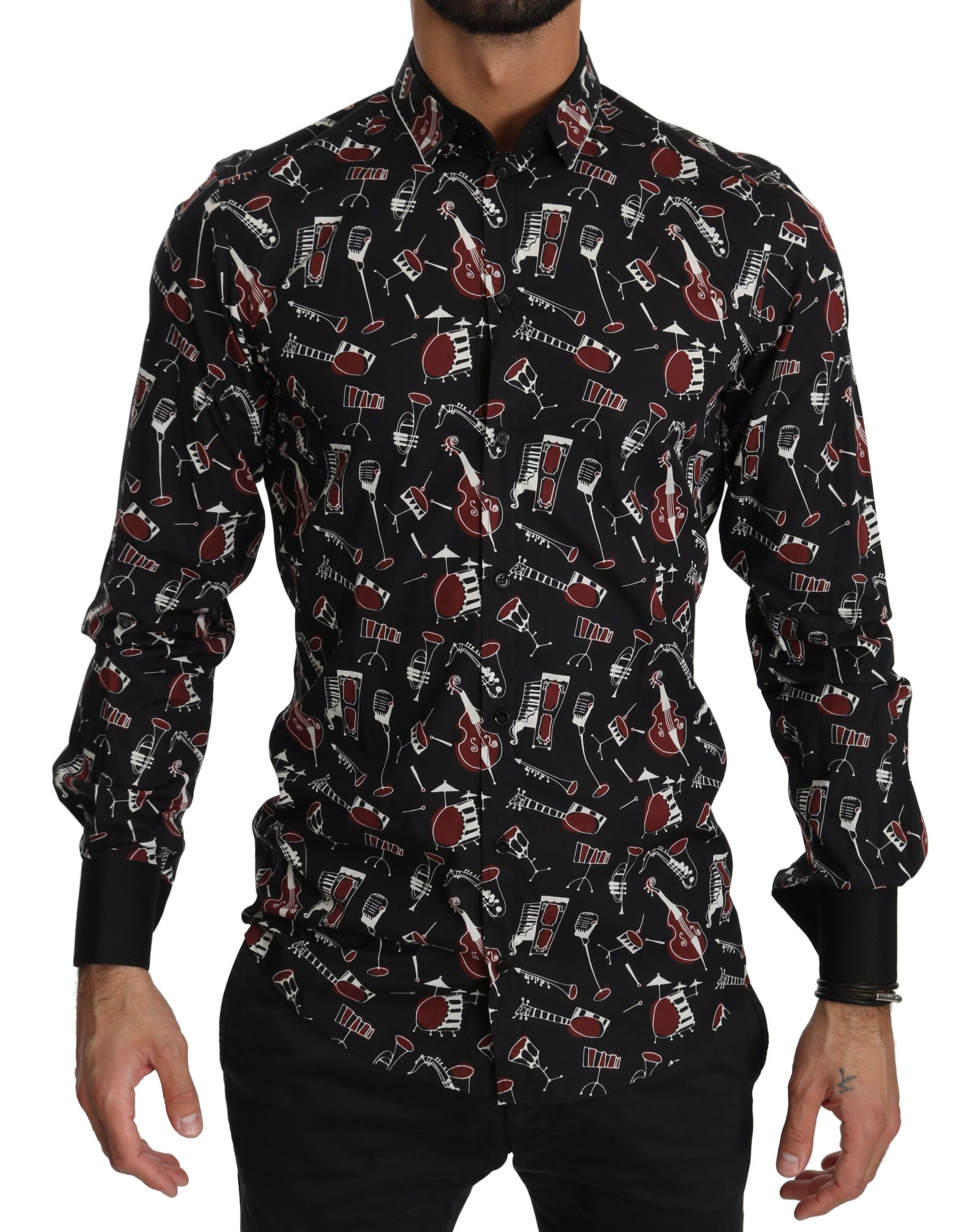 Dolce & Gabbana Black Musical Instrument Slim fit Men's Shirt