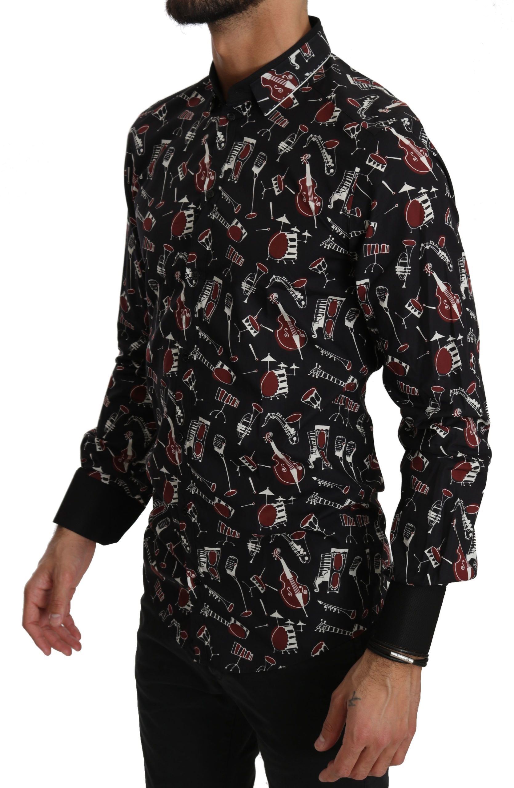 Dolce & Gabbana Black Musical Instrument Slim fit Men's Shirt