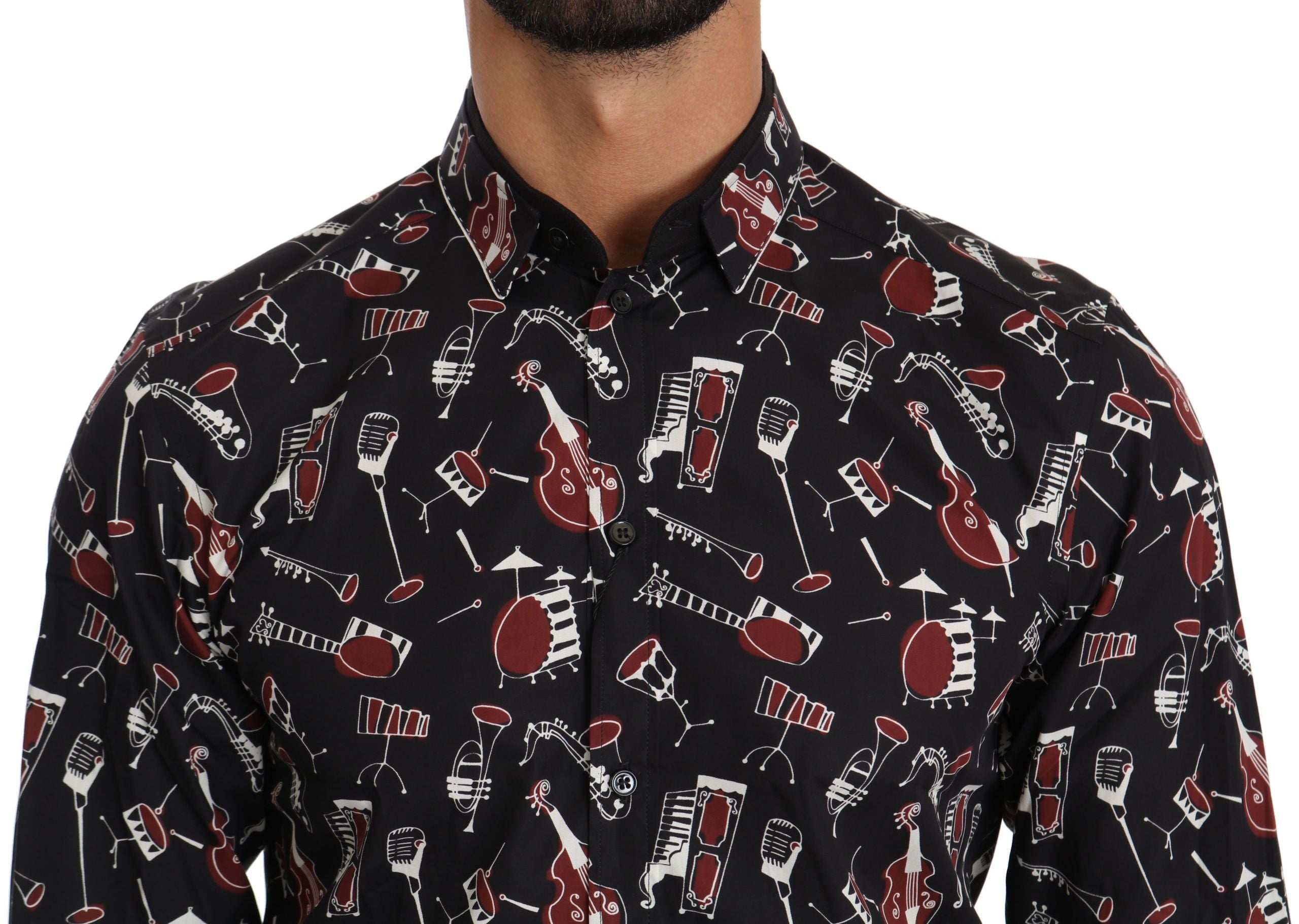Dolce & Gabbana Black Musical Instrument Slim fit Men's Shirt