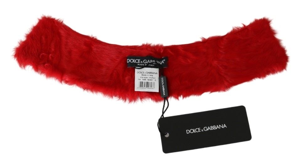 Dolce & Gabbana Red Fur Neck Collar Wrap Lambskin Women's Scarf