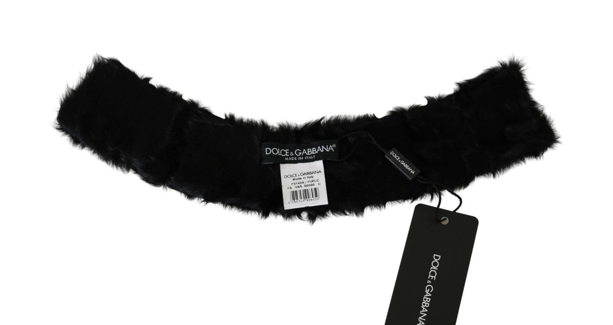 Dolce & Gabbana Black Fur Neck Collar Wrap Lambskin Women's Scarf