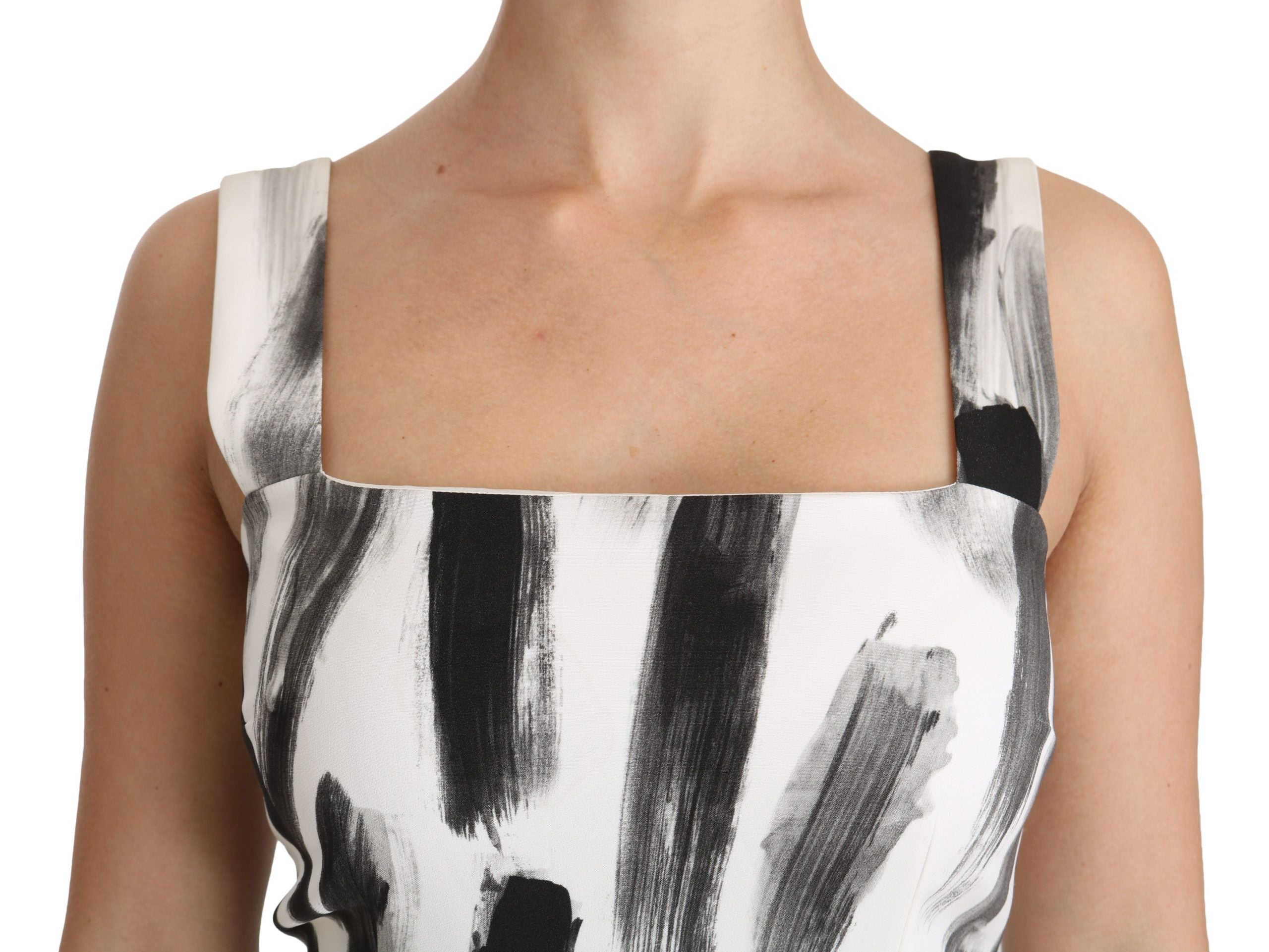 Dolce & Gabbana White Black Printed Sheath Midi Viscose Women's Dress
