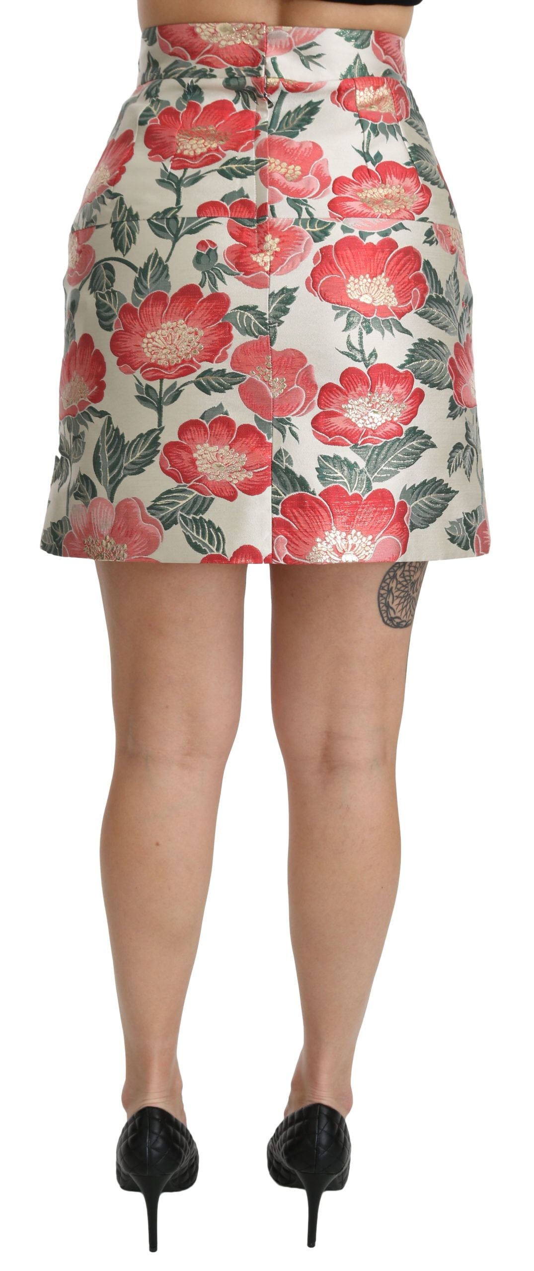 Dolce & Gabbana White Green Red Floral High Waist Mini Women's Skirt