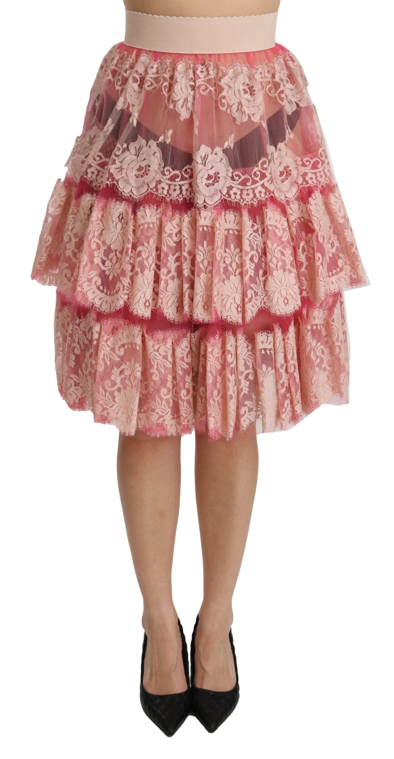 Dolce & Gabbana Elegant Pink Lace High-Waist Women's Skirt
