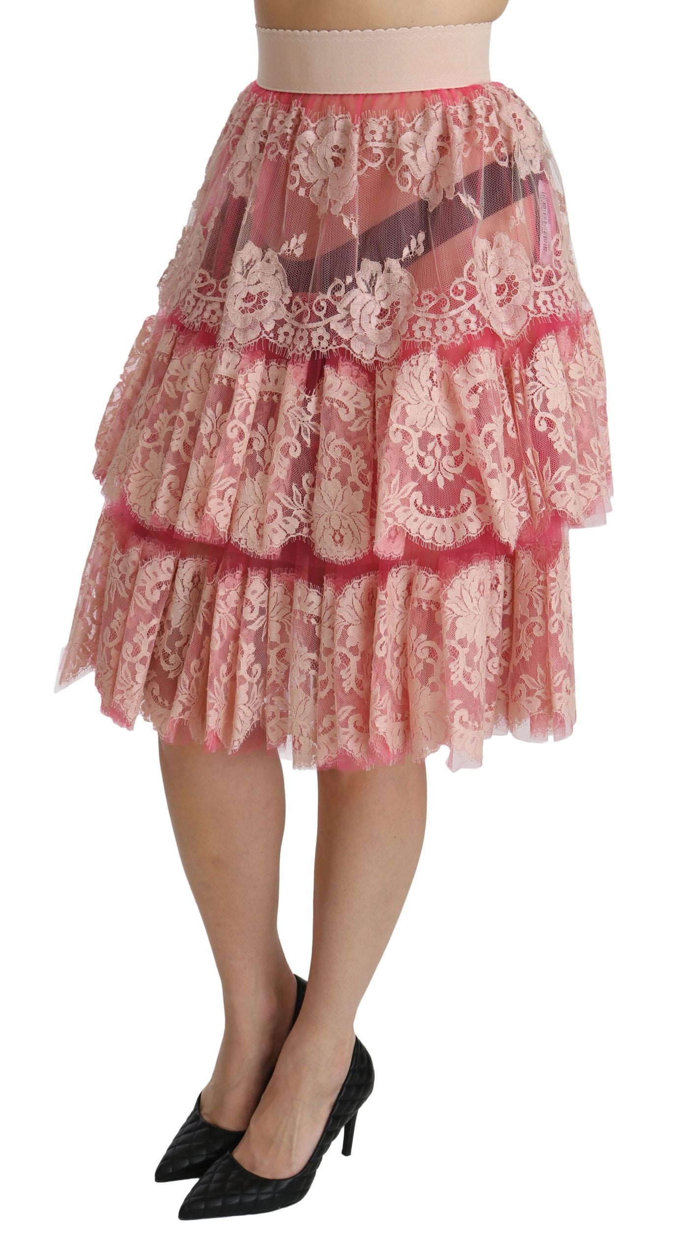 Dolce & Gabbana Elegant Pink Lace High-Waist Women's Skirt