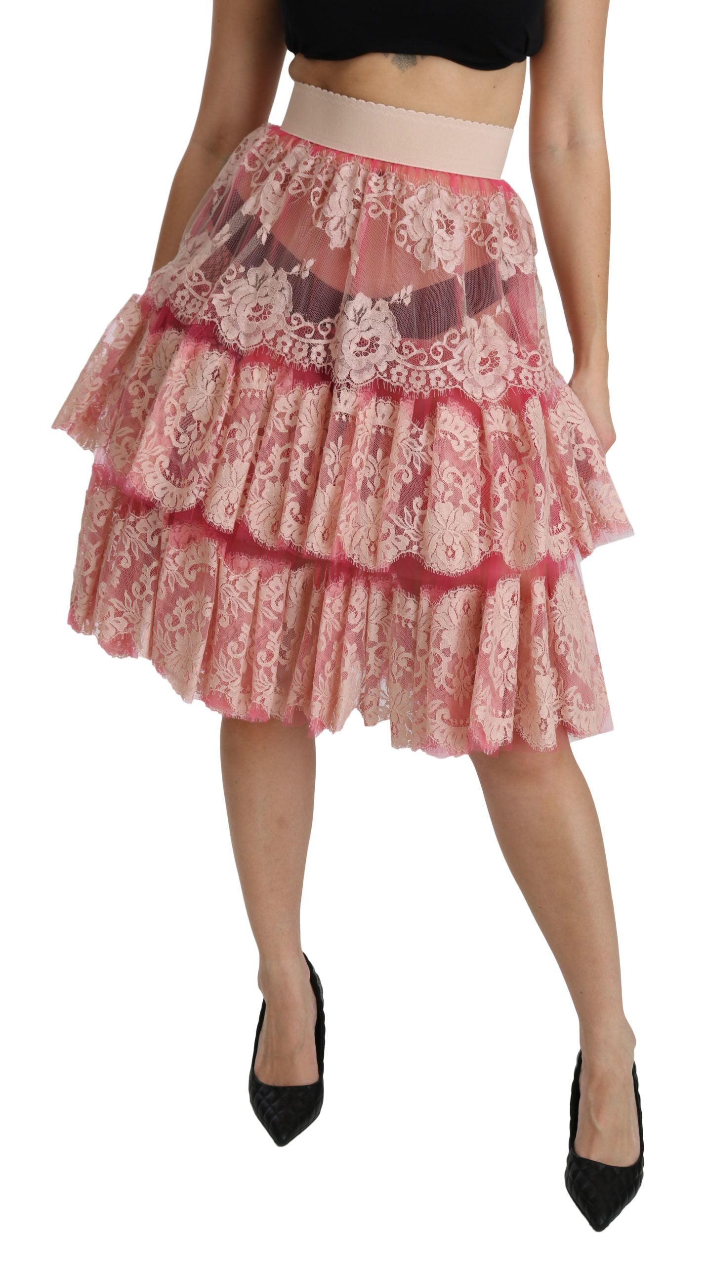 Dolce & Gabbana Elegant Pink Lace High-Waist Women's Skirt
