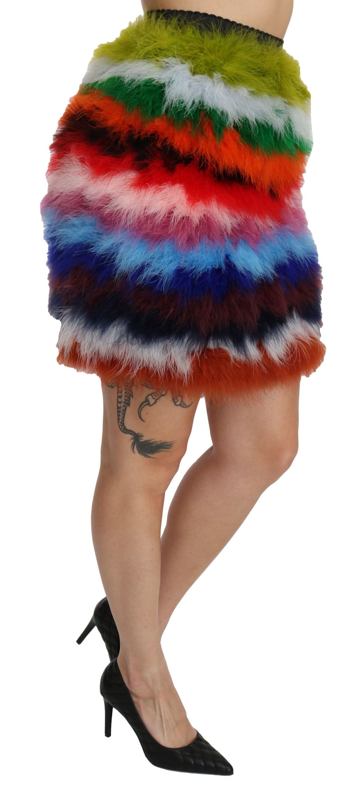 Dolce & Gabbana Red Blue High Waist Mini Feather Women's Skirt