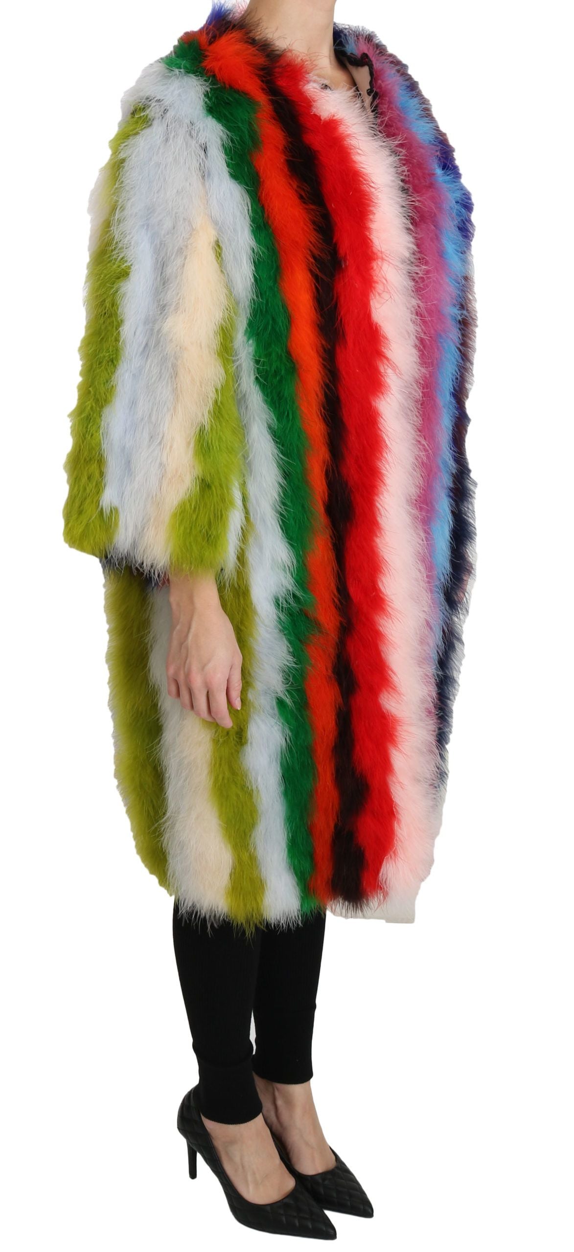 Dolce & Gabbana Elegant Multicolor Feather Long Coat Women's Jacket