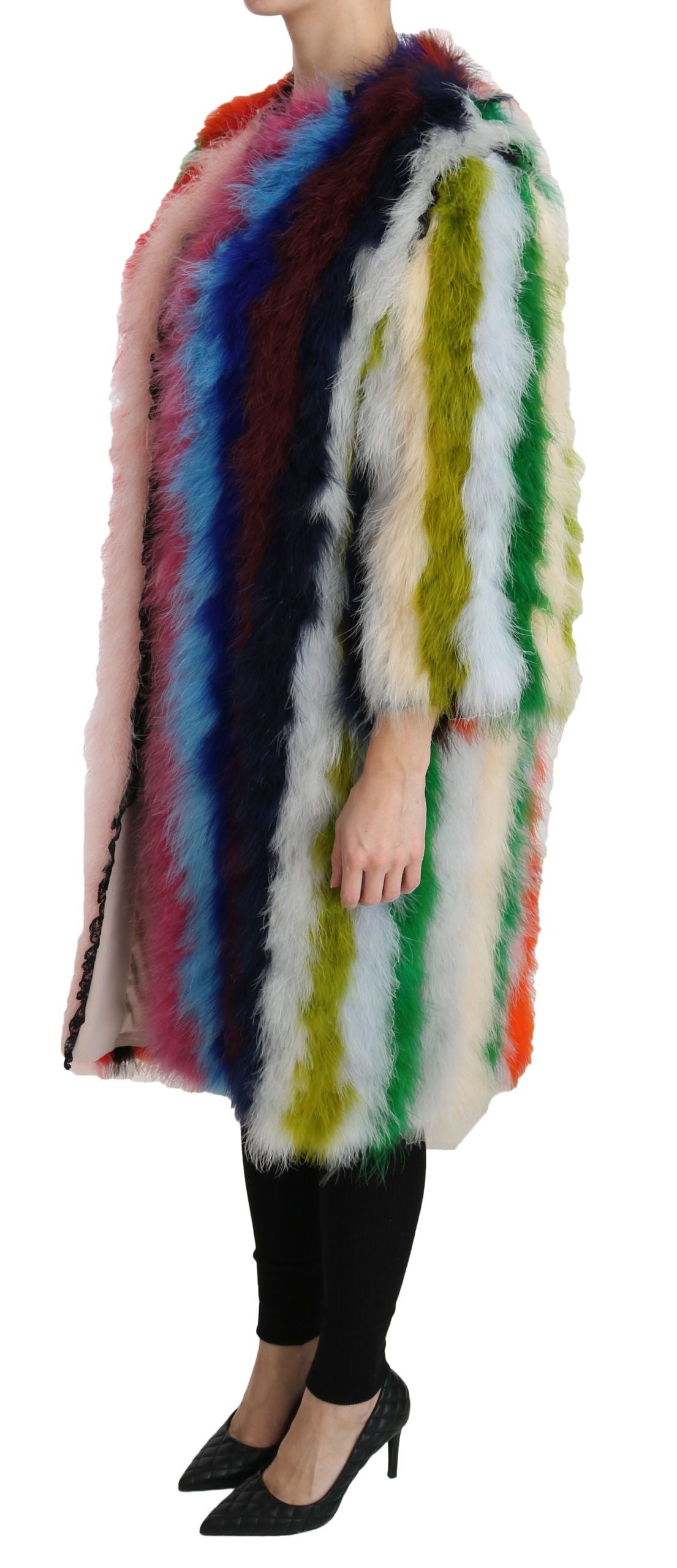 Dolce & Gabbana Multicolor Turkey Feather Cape Fur Women's Coat