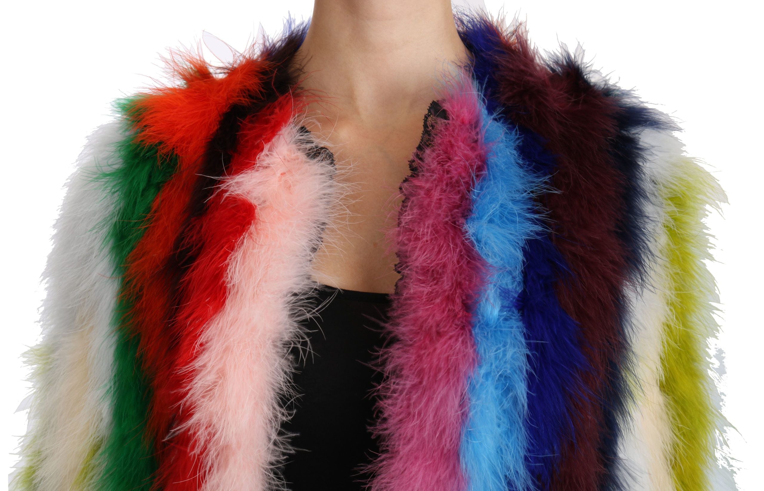 Dolce & Gabbana Elegant Multicolor Feather Long Coat Women's Jacket