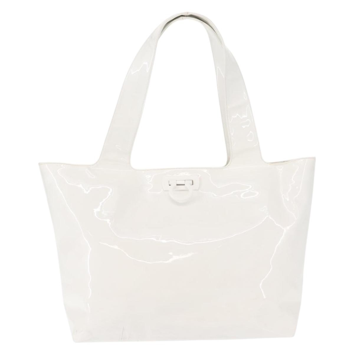 Salvatore Ferragamo Gancini Tote Patent Leather White Patent_Leather Tote Bag Bag (Pre-Owned)