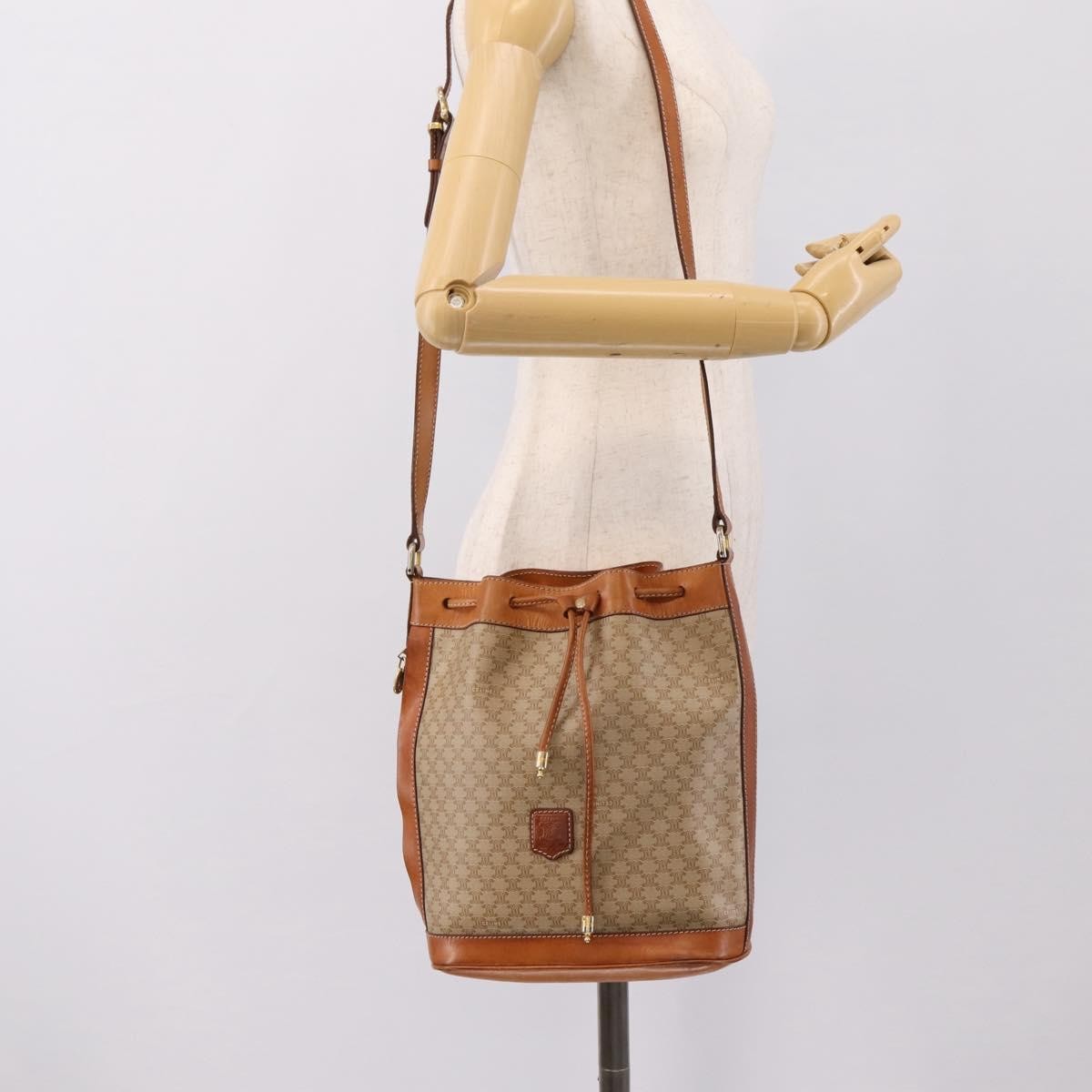 Celine Macadam Leather Beige Canvas Shoulder Bag Bag (Pre-Owned)