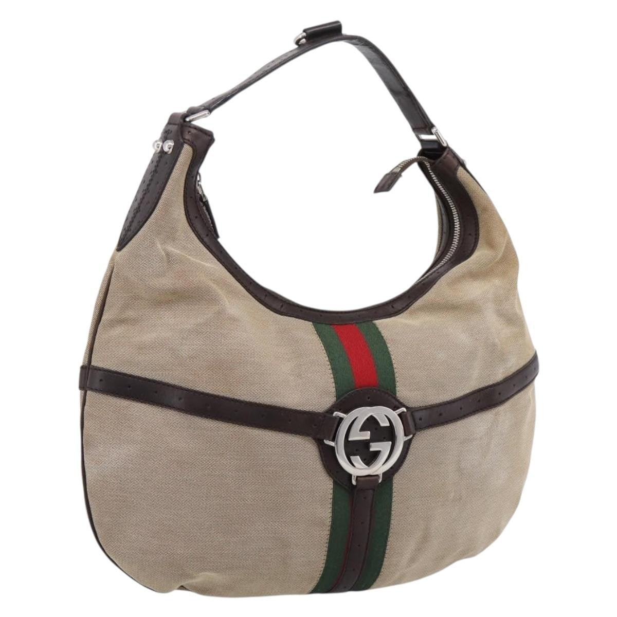 Gucci Reins Web Hobo Canvas Beige Canvas Shoulder Bag Bag (Pre-Owned)