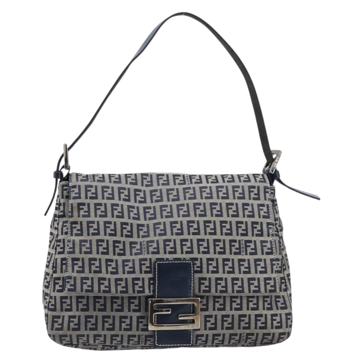 Fendi Zucchino Mamma Baguette Canvas Navy Canvas Shoulder Bag Bag (Pre-Owned)