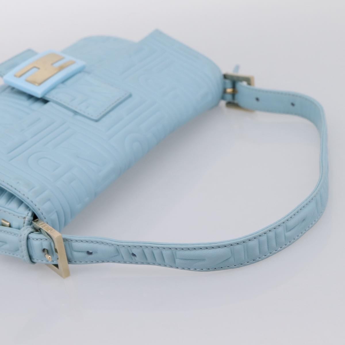 Fendi Mamma Baguette Zucchino Canvas Blue Leather Shoulder Bag Bag (Pre-Owned)