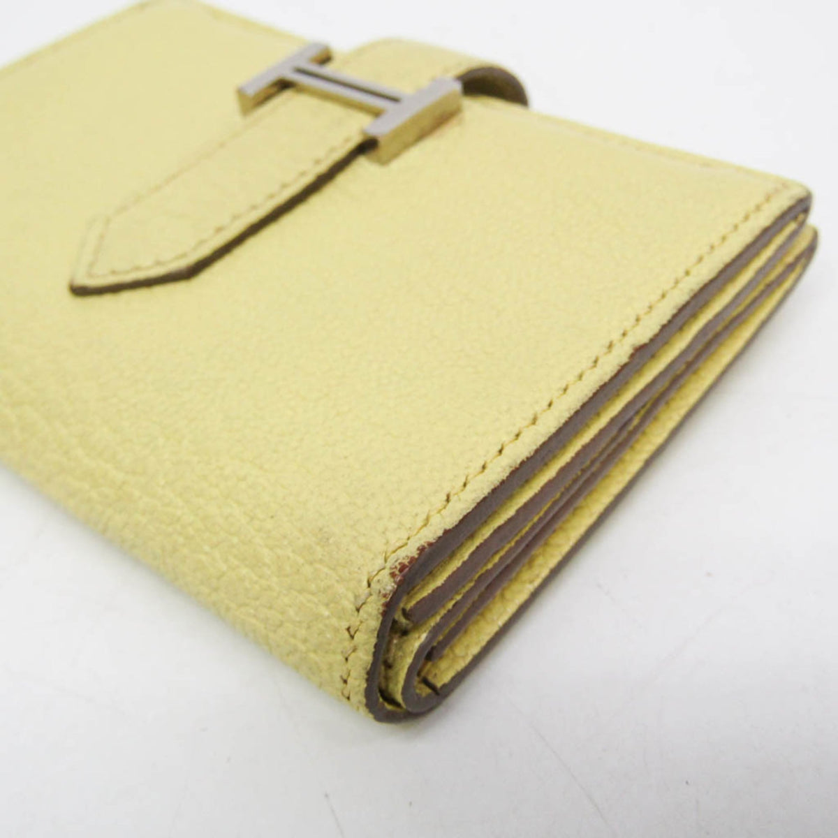 Hermes Bearn Chevre Mysore Yellow Leather Wallets Accessory (Pre-Owned)