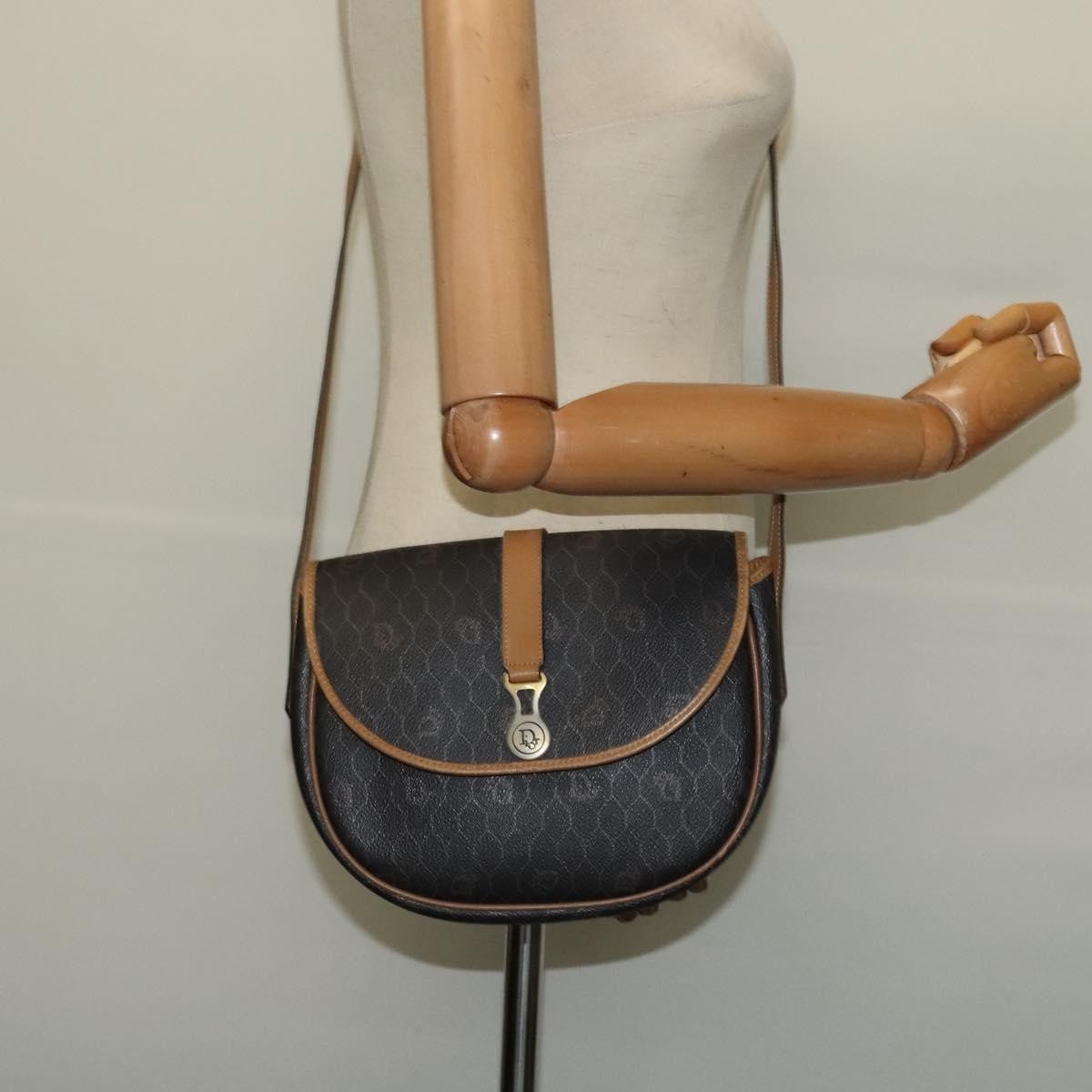 Christian Dior Vintage Honeycomb Flap Canvas And Leather Black Canvas Shoulder Bag Bag (Pre-Owned)