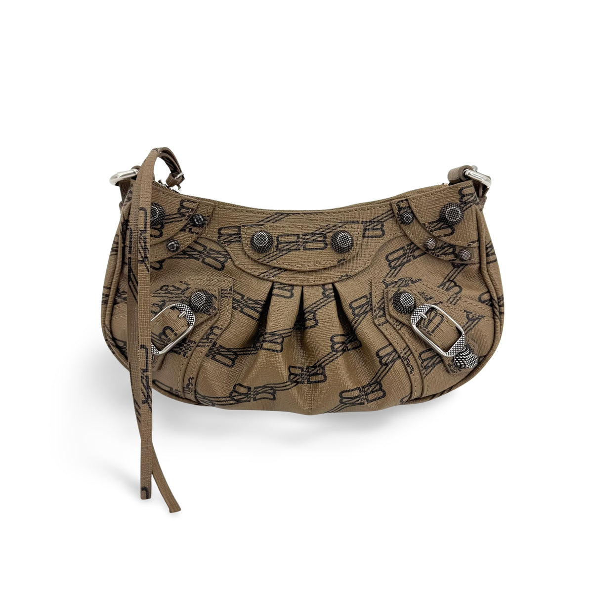 Balenciaga Le Cagole Giant Studs Bb Monogram Coated Canvas Brown Calfskin Shoulder Bag Bag (Pre-Owned)